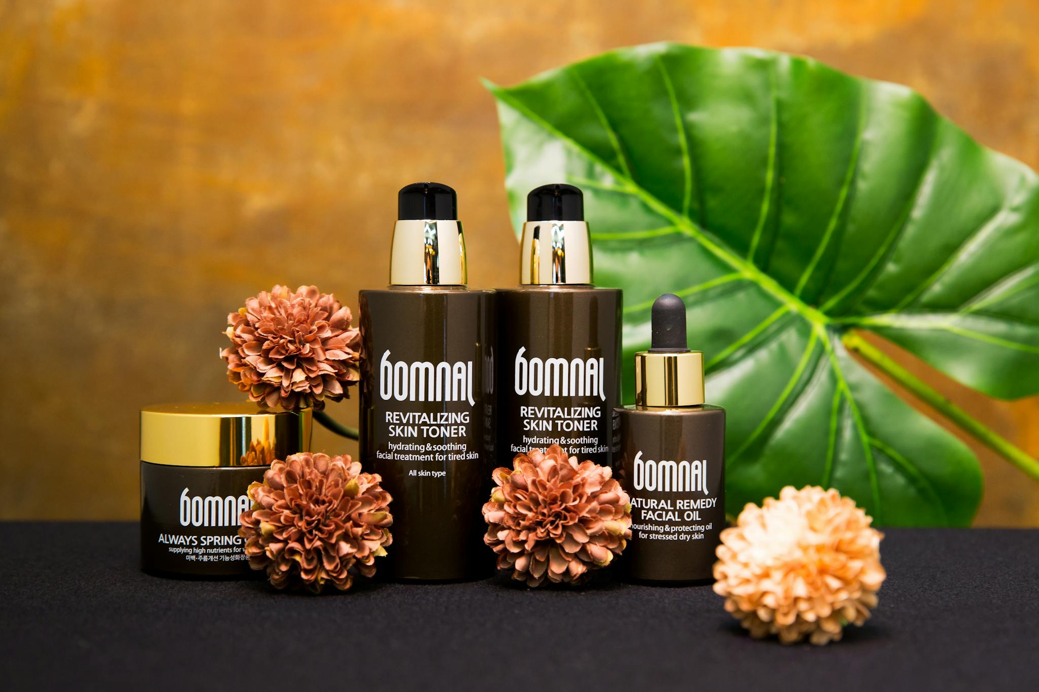 Services Cosmetic Products Displayed With Flowers And Leaves